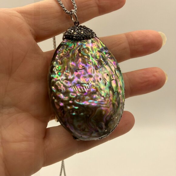 Paua Abalone Large Pendant Necklace + 19 inch ROLO chain Brand New in Gift Box - Picture 8 of 8